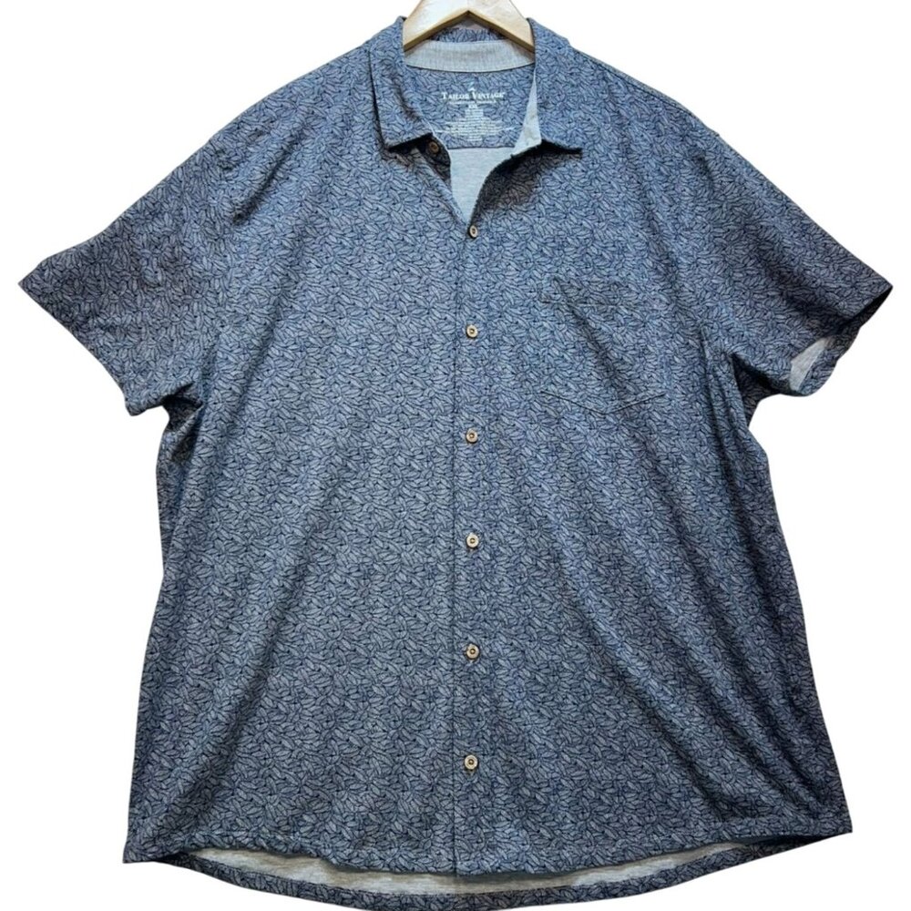 Tailor Vintage Mens Button Up Shirt Short Sleeve Summer Sz XXL Blue White Floral